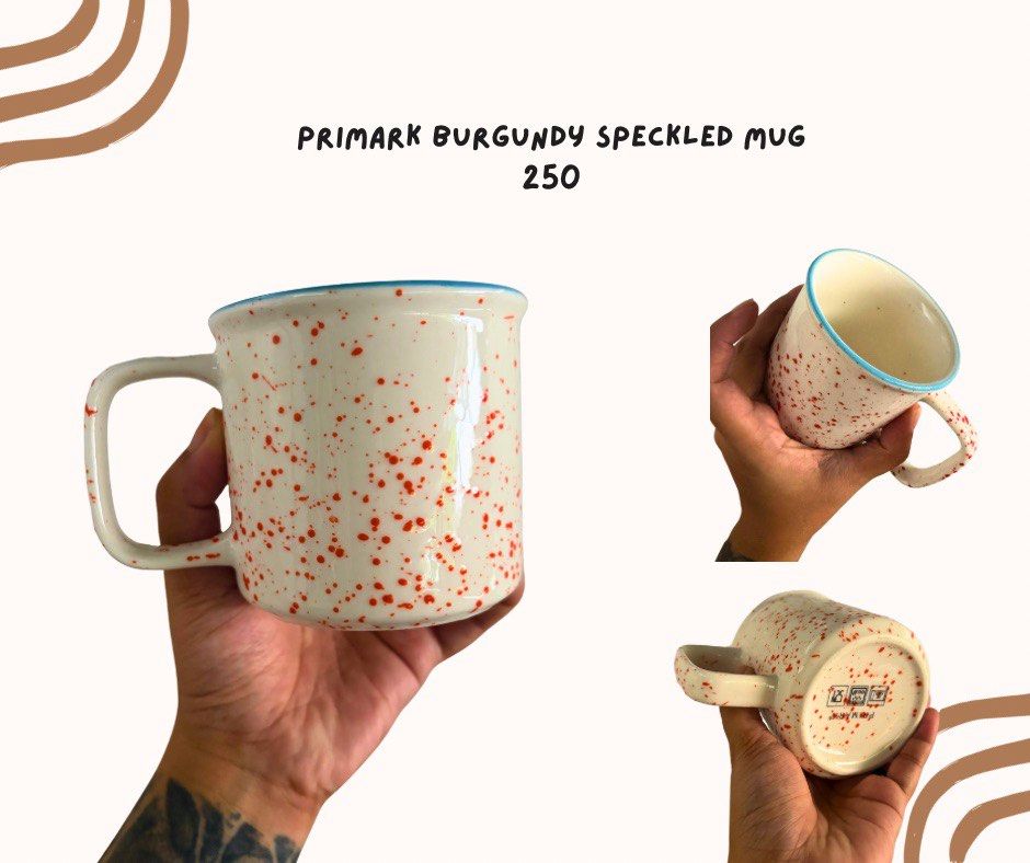 Primark Burgundy Speckled Mug (Category: Coffee & Tea Tableware) located in Pasig City. Submitted by homeyvibesph (Listing ID 1460396108, Image 1). Description: 2 pcs available .