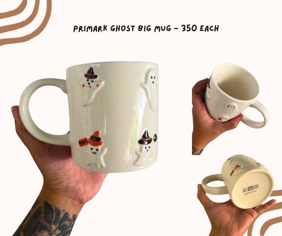Primark White Ghost Big mug (Category: Coffee & Tea Tableware) located in Pasig City. Submitted by homeyvibesph (Listing ID 1460386959, Image 1). Description: 2 pcs available .