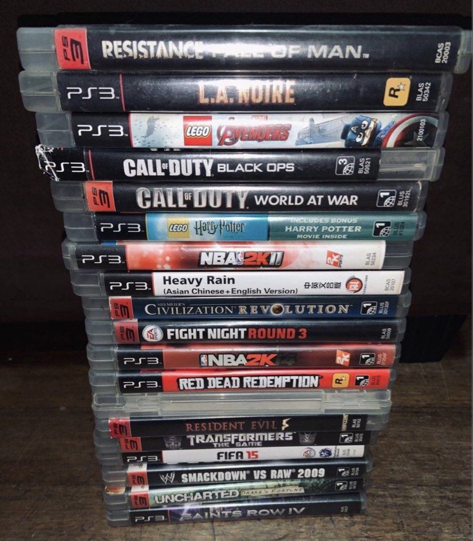 PS3 Games Bundle (Category: PlayStation) located in Quezon City. Submitted by cornpaperplane (Listing ID 1460464247, Image 1). Description: still negotiable. - Resistance: Fall of Man (650) - L.A. Noire - Call of Duty (x2) - Lego Marvel Avengers - Lego Harry Potter (700) - NBA 2K11 - NBA 2K14 - Heavy Rain (Asian/English) - Civilization Revolution - Fight Night Round 3 - Red Dead Redemption (700) - Resident Evil (700) - Transformers - FIFA 15 - Sm