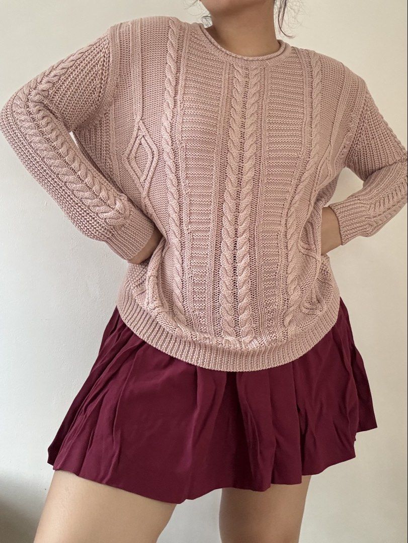 Pull & Bear Blush Pink Knit Sweater (Category: Coats, Jackets and Outerwear) located in Mandaluyong City. Submitted by caught.on.closet (Listing ID 1460419466, Image 2). Description: Original Pull&Bear, size L Cozy, can fit up to XL Has some minor snags (see pics), not noticeable.