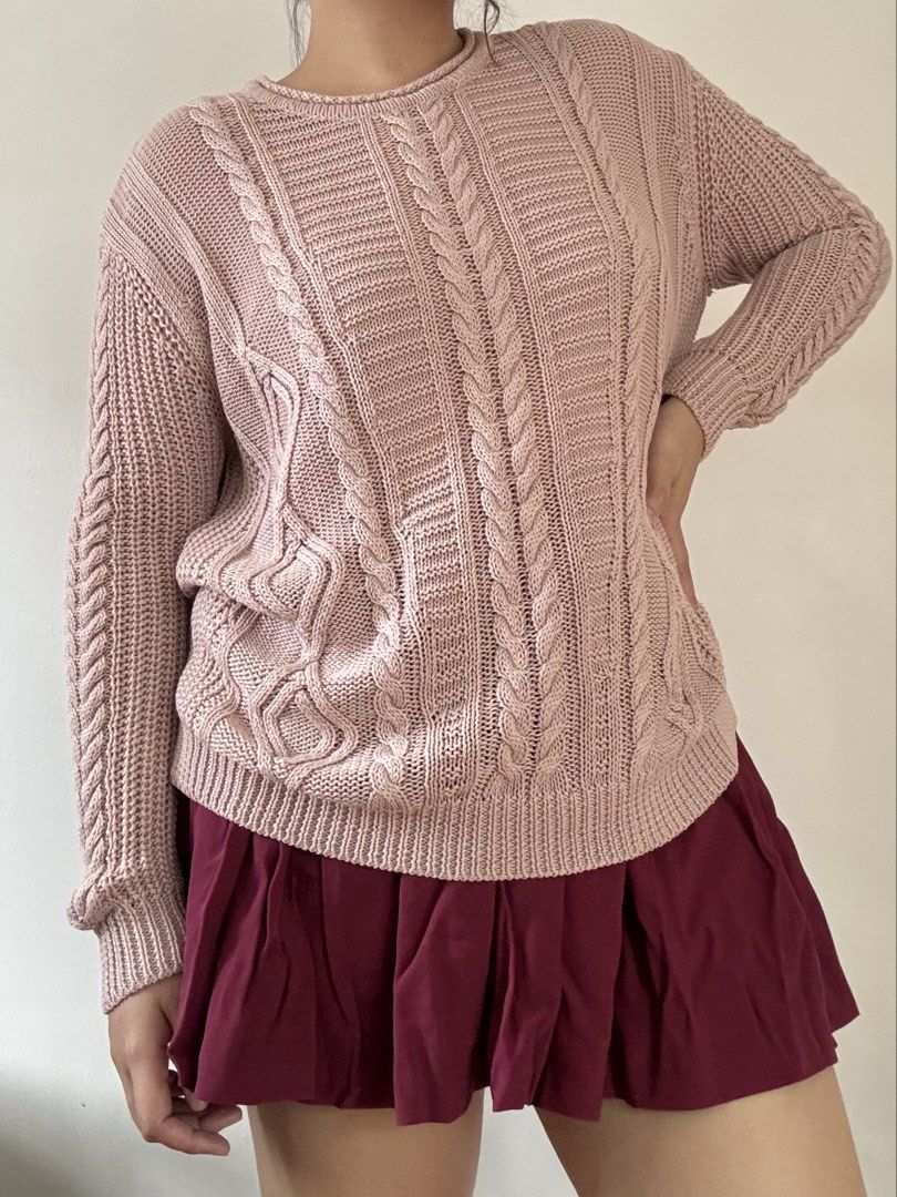 Pull & Bear Blush Pink Knit Sweater (Category: Coats, Jackets and Outerwear) located in Mandaluyong City. Submitted by caught.on.closet (Listing ID 1460419466, Image 1). Description: Original Pull&Bear, size L Cozy, can fit up to XL Has some minor snags (see pics), not noticeable.