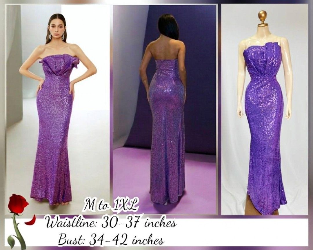 Purple Sequin Strapless Gown (Category: Evening dresses & gowns) located in Quezon City. Submitted by ccosgen (Listing ID 1460445121, Image 1). Description: - Stunning sparkly purple sequin gown - Strapless design with a chic ruffled bodice - Elegant floor-length mermaid silhouette - Fits bust: 34-42 inches - Fits waist: 30-37 inches - Available sizes: M, L, XL, 1XL - Ideal for parties and formal occasions Brandnew Payment methods: QRPH, UnionBan