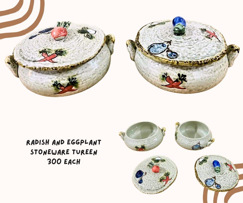 Radish and Eggplant Stoneware Tureen (Category: Other Kitchenware & Tableware) located in Pasig City. Submitted by homeyvibesph (Listing ID 1460491447, Image 1). Description: 300 each.