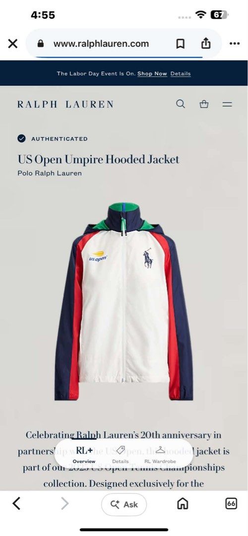Ralph Lauren hoodie (Category: Luxury Apparel) located in General Trias. Submitted by charlie.shop (Listing ID 1460453151, Image 1). Description: US open Ralph Lauren windbreaker hoodie Brand new size Large on tag Scannable QR 2pcs available Og price is 17k Selling for only 9k each Cavite loc.