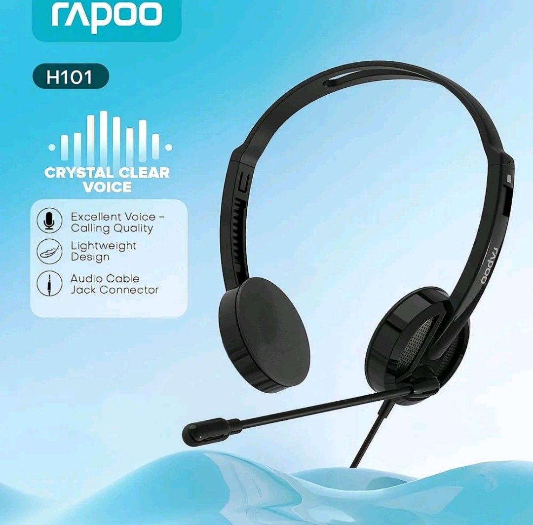 Rapoo H101 Headset with Microphone (Category: Headphones & Headsets) located in Batangas. Submitted by yeli.mine (Listing ID 1460416822, Image 2). Description: - Rapoo H101 Headset - Built-in microphone for crystal clear calls - Lightweight design for comfortable wear - Connects easily via standard audio jack - Ideal for online meetings and gaming - Still in original, unopened packaging.