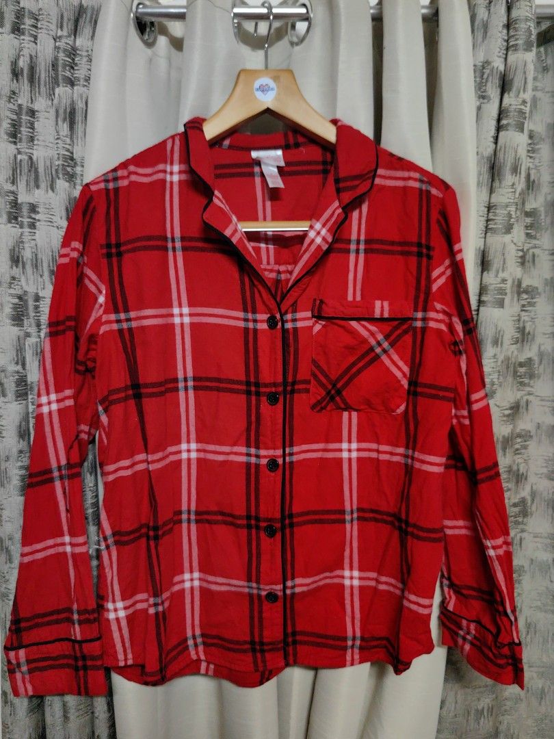 red and black plaid long-sleeve pajama button-down top (Category: Undergarments & Loungewear) located in Taguig. Submitted by chielatte (Listing ID 1460420701, Image 1). Description: 00143 B40xL24.