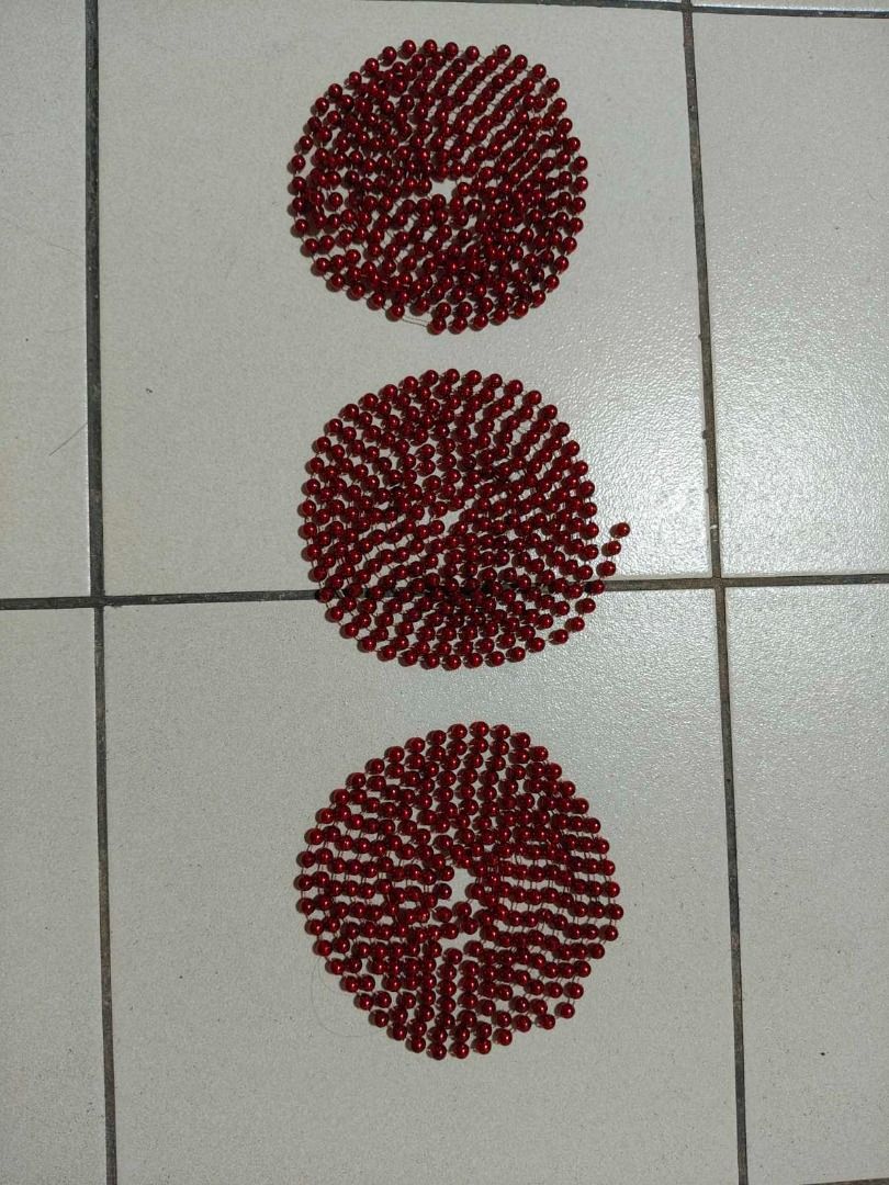 Red Beaded Garland String for Christmas Tree/Decoration 3sets (Category: Other Home Decor) located in Quezon City. Submitted by oddduck02 (Listing ID 1460370357, Image 3). Description: - String of shiny red beads 3x sets - Round, uniform bead size - Length = 8ft. + 9 1/2inches / 8ft. + 9 3/4inches / 8ft. + 10 1/2inches - Reason for selling = Cleaning house.