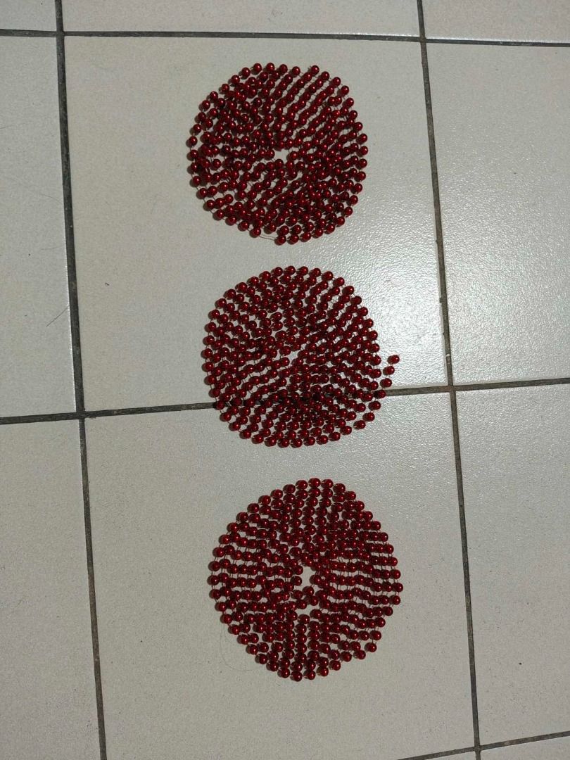 Red Beaded Garland String for Christmas Tree/Decoration 3sets (Category: Other Home Decor) located in Quezon City. Submitted by oddduck02 (Listing ID 1460370357, Image 2). Description: - String of shiny red beads 3x sets - Round, uniform bead size - Length = 8ft. + 9 1/2inches / 8ft. + 9 3/4inches / 8ft. + 10 1/2inches - Reason for selling = Cleaning house.