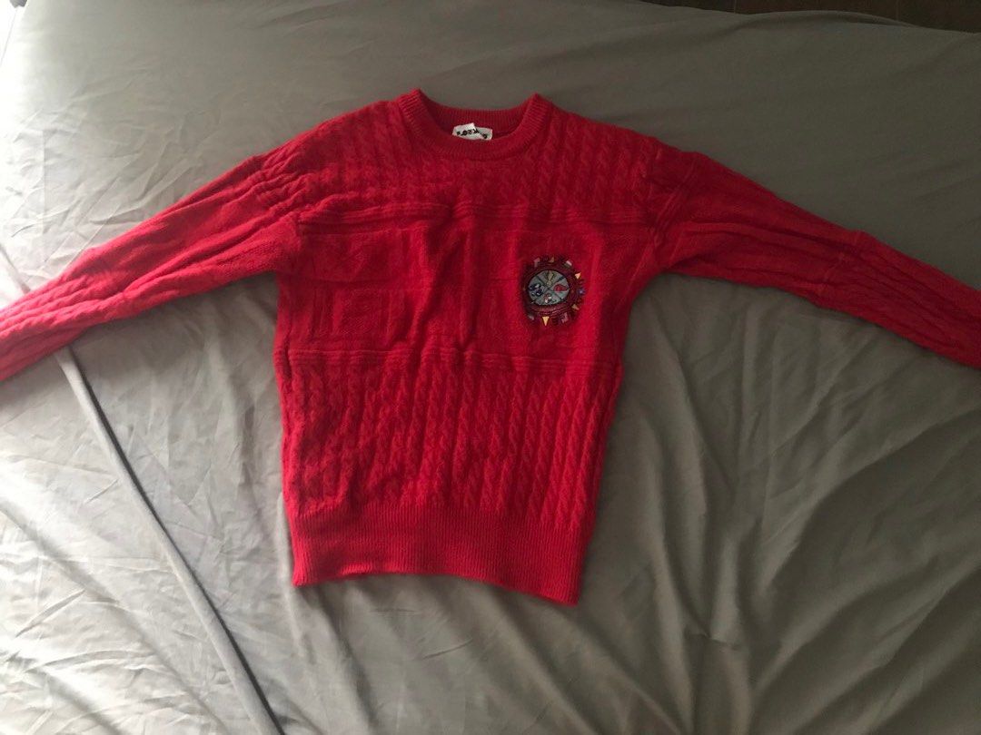 Red Cable Knit Sweater (Category: Coats, Jackets and Outerwear) located in Las Pinas. Submitted by kate0_flower (Listing ID 1460397667, Image 1). Description: Bought in the US Used Once Size: Small to Medium RFS: decluttering.