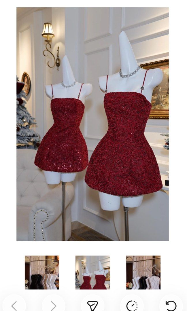 Red Mini Dress (Category: Dresses) located in Manila. Submitted by rancesthingz (Listing ID 1460314647, Image 2). Description: BRAND NEW !! - Textured rose lace overlay - Spaghetti straps with floral embellishments - Ideal for parties or special occasions Size Large but prefer for semi-med to med size girlyyyy - Bust: 84cm - Length: 67cm - Waist: 76cm NO WHEN WORN :( Last price posted!!!.