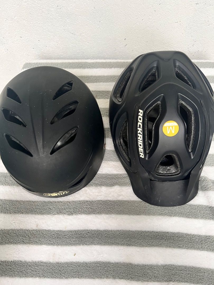 Rockrider Cycling Helmet (Category: Bicycles) located in Calamba. Submitted by digisell19 (Listing ID 1460137196, Image 2). Description: - Two black cycling helmets for sale. - One Rockrider brand helmet, size M. - Both helmets feature adjustable straps for a secure fit. - Designed with vents for excellent airflow and comfort. - Perfect for cycling, biking, and other outdoor activities. - Feel free to ask any questions! -All working adjustment sy