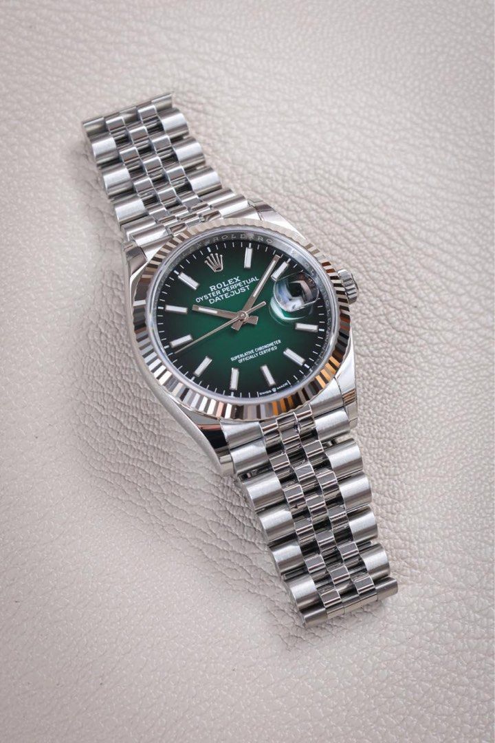 Rolex Datejust Green Ombre (Category: Luxury Watches) located in Makati City. Submitted by vintage.grail (Listing ID 1460339719, Image 3). Description: Brand new 2026 Rolex Datejust Green Ombre Dial, 36mm Reference 126234 Complete Set 🏷️ Php 1,050,000 DM to reserve Available for viewing at Vintage Grail, The Peninsula Manila.