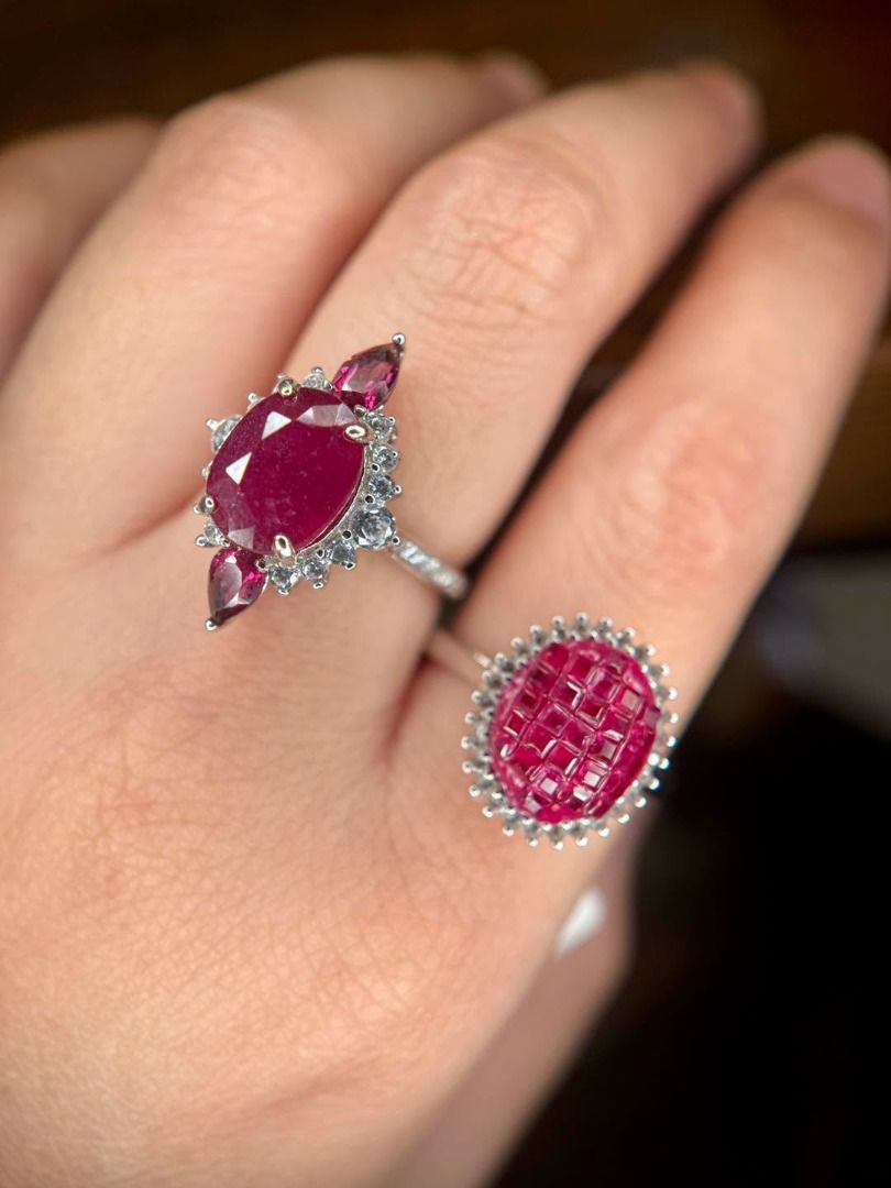 RUBY RINGS (Category: Rings) located in Baguio. Submitted by asna_taku (Listing ID 1460406376, Image 1). Description: Bold red gems with beautiful faceted sparkle—perfect if you love a statement ring with a classic, elegant feel. ✨ ❤️ Ruby + Rhodolite Garnet — Size 5 | ₱4,780 A more romantic, detailed look featuring a deep red ruby center accented by rhodolite garnet side stones and sparkling surrounding accents. Elegant and ornate, perfect if yo