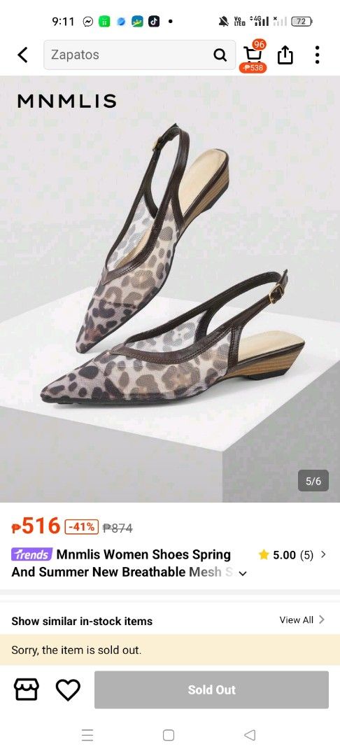 Shein Mesh Slingback Flats Leopard Print (Category: Flats & Sandals) located in Quezon City. Submitted by rh_streetfashion (Listing ID 1460310527, Image 2). Description: - Cute leopard print mesh slingback flats - Stylish pointed toe - Adjustable slingback strap for a perfect fit - Comfortable low heel - Ideal for spring and summer outfits.