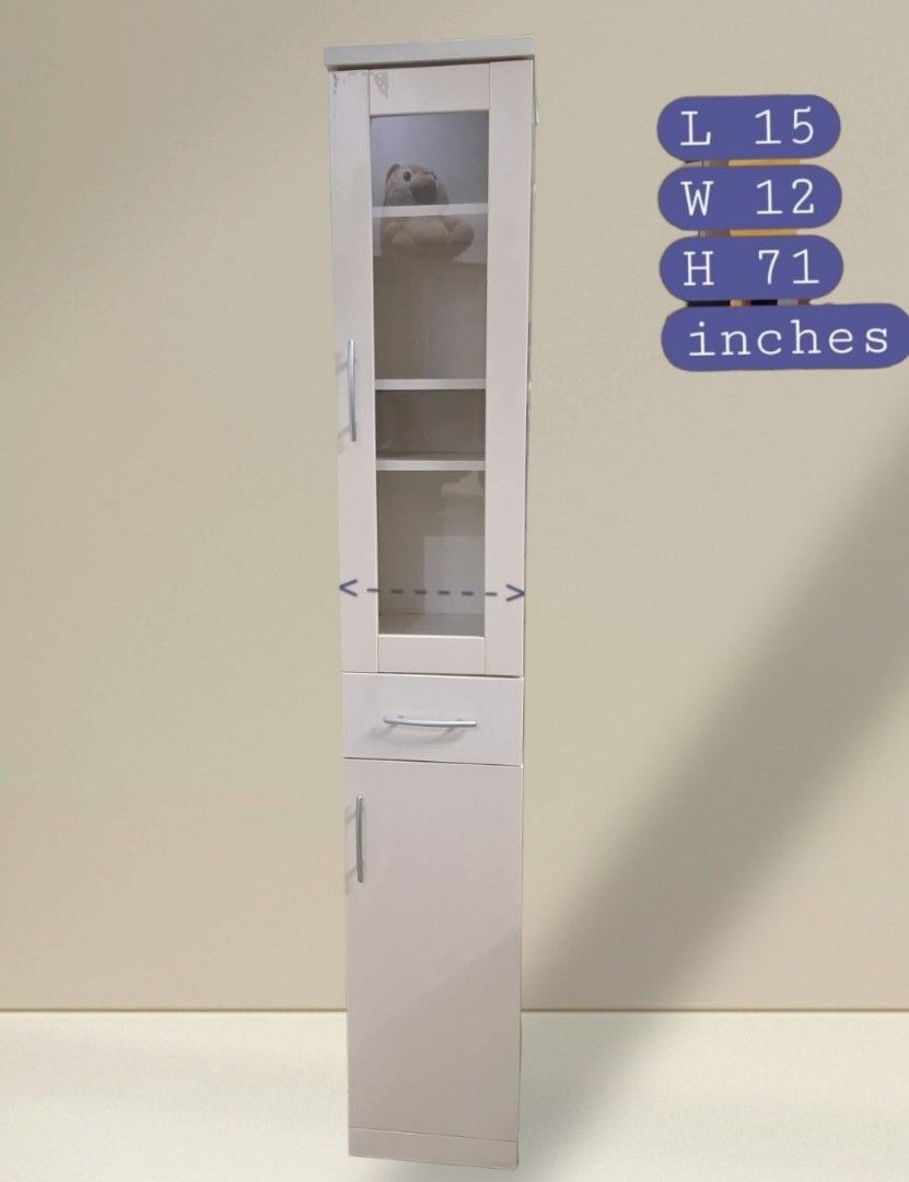 Slim Display Cabinet (Category: Shelves, Cabinets & Racks) located in Quezon City. Submitted by dannikkishoppe2 (Listing ID 1460363682, Image 1). Description: Slim Display Cabinet ‼️₱7500‼️ Please manage your expectations as there might be minimal flaws. Color may vary due to lighting, it may appear darker or lighter in person. Check photos first before buying. Please refrain from purchasing if you are particular about USED items and imperfection