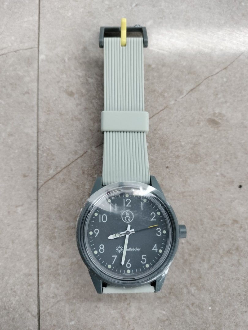 SmileSolar Watch Light Powered Grey Strap (Category: Women's Watches) located in Quezon City. Submitted by eduvilla1250235 (Listing ID 1460351515, Image 3). Description: - SmileSolar light-powered watch - Grey strap with yellow keeper - Dark grey watch face with clear hour markers - Simple and functional design - Comes in original packaging - 40mm case diameter 20mm lug width.