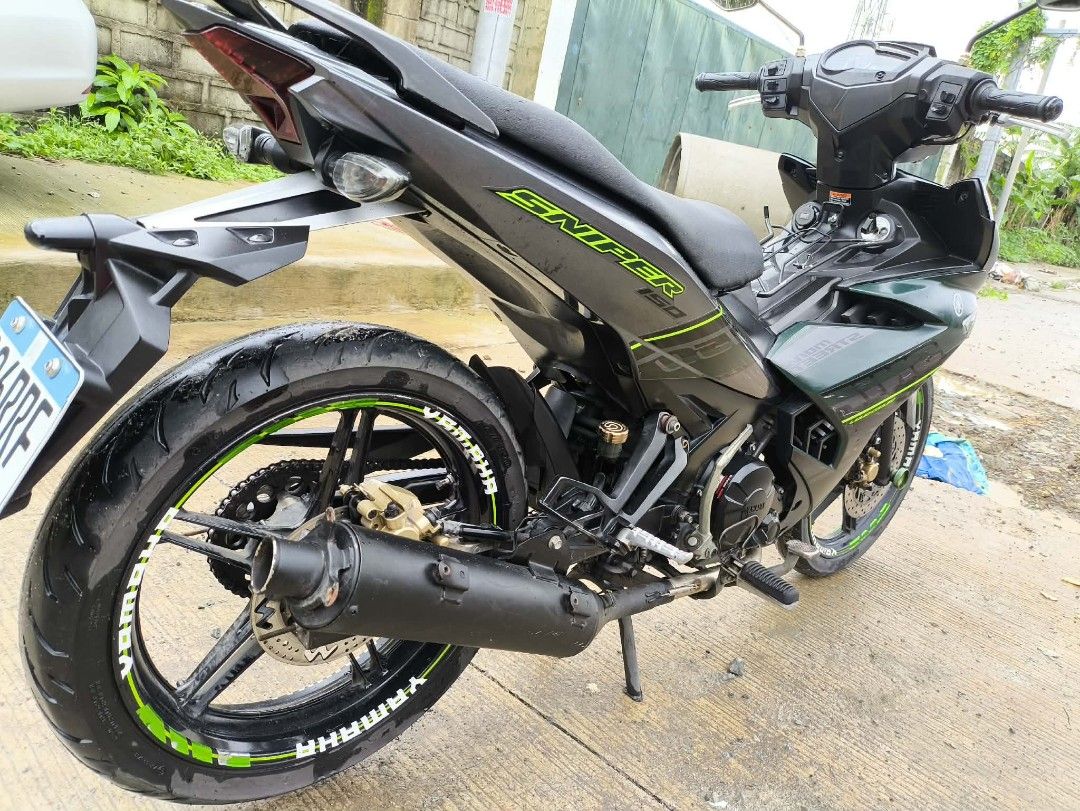 Sniper 150 Mxi 2019 model (Category: Motorbikes for Sale) located in Manila. Submitted by mjuanalaptops927 (Listing ID 1460449426, Image 2). Description: FOR SALE ONLY Sniper 150 Mxi 2019 model 66k original odo All stock engine Registered til 2027 Complete legal papers with LTO plate 2 original keys Naka power pipe, kasama na stock pipe naka stainless elbow RCB lever RCB monoshock Goods pa gulong harap at likod 48k sagad 45,000 fixed‼️ Location: 