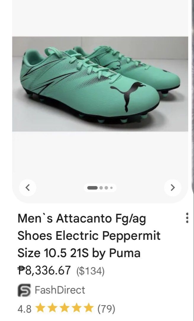 soccer shoes (Category: Casual Shoes) located in San Mateo. Submitted by bibiiii (Listing ID 1460401407, Image 2). Description: Brand new with Damaged Box 2nd image is for reference only Authentic / not fake Nabili mismo sa PUMA.