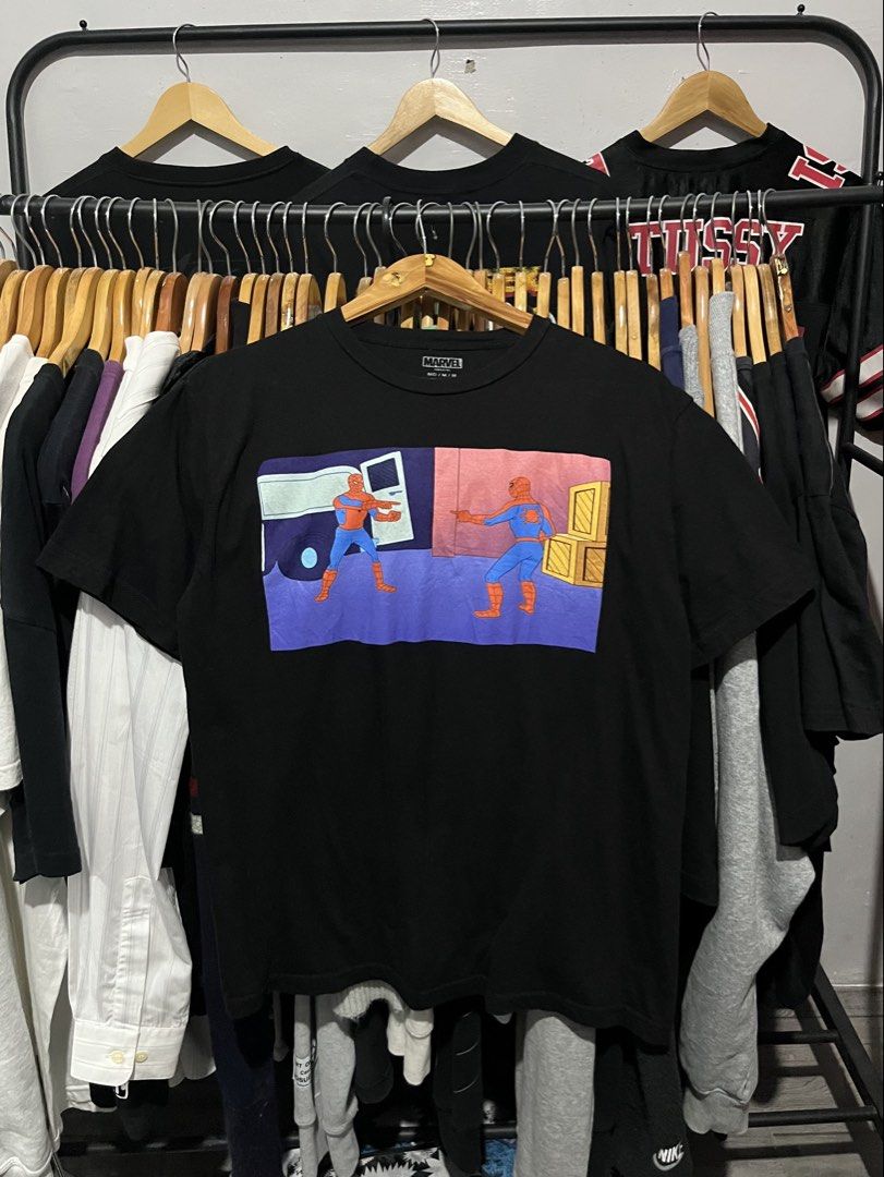 Spider Man Pointing Fingers Meme Shirt (Category: Activewear) located in Davao. Submitted by lwndvo (Listing ID 1460383603, Image 2). Description: Spider Man Pointing Fingers Meme Shirt Like new Dimensions: Width: 19 Length:26 Issue/s: none Price: 700 + shipping .