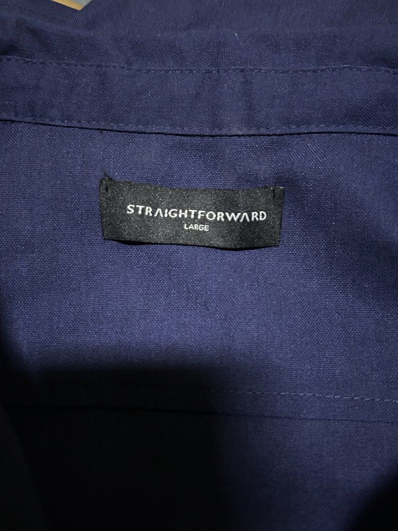 Straightforward Navy Blue Short Sleeve Button Up Shirt (Category: Tshirts & Polo Shirts ) located in Manila. Submitted by bootsywootsy (Listing ID 1460473188, Image 2). Description: - Navy blue short sleeve shirt - Brand: Straightforward - Size: Large - Two chest pockets with button closures - Classic collar - Ideal for casual wear or layering.