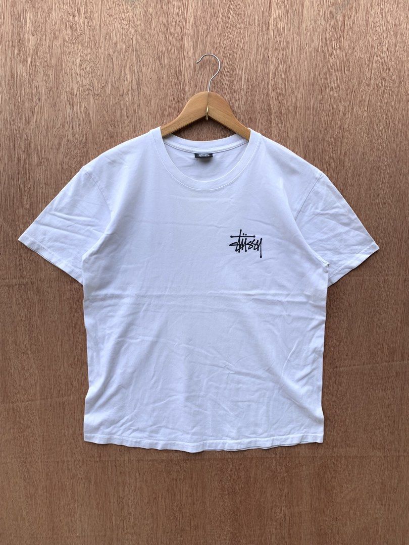 Stussy White T-Shirt Size M (Category: Tshirts & Polo Shirts ) located in Tacurong. Submitted by ljsthrift (Listing ID 1460431264, Image 1). Description: - Classic Stussy T-shirt - Color: White - Iconic Stussy logo on front - Larger Stussy logo on back - Made in Mexico - Size: Medium - Ideal for everyday wear.