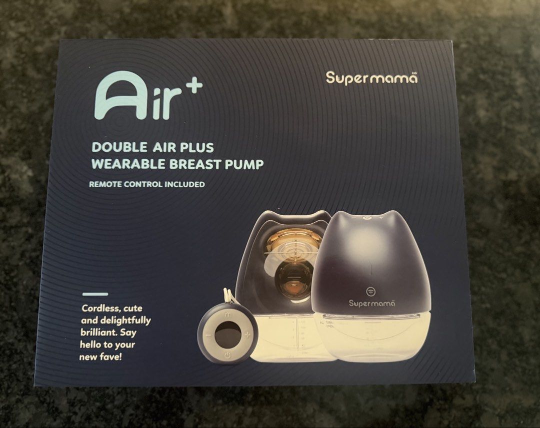 Supermama Air+ Double Air Plus Wearable Breast Pump (Category: Breastfeeding & Bottle Feeding) located in Pagsanjan. Submitted by krengmd (Listing ID 1460504375, Image 1). Description: - Supermama Air+ Double Wearable Breast Pump - Cordless and convenient for on-the-go pumping - Cute and brilliant design - Includes remote control - All parts shown in photos are included - used for 2 months only - original price 10k.