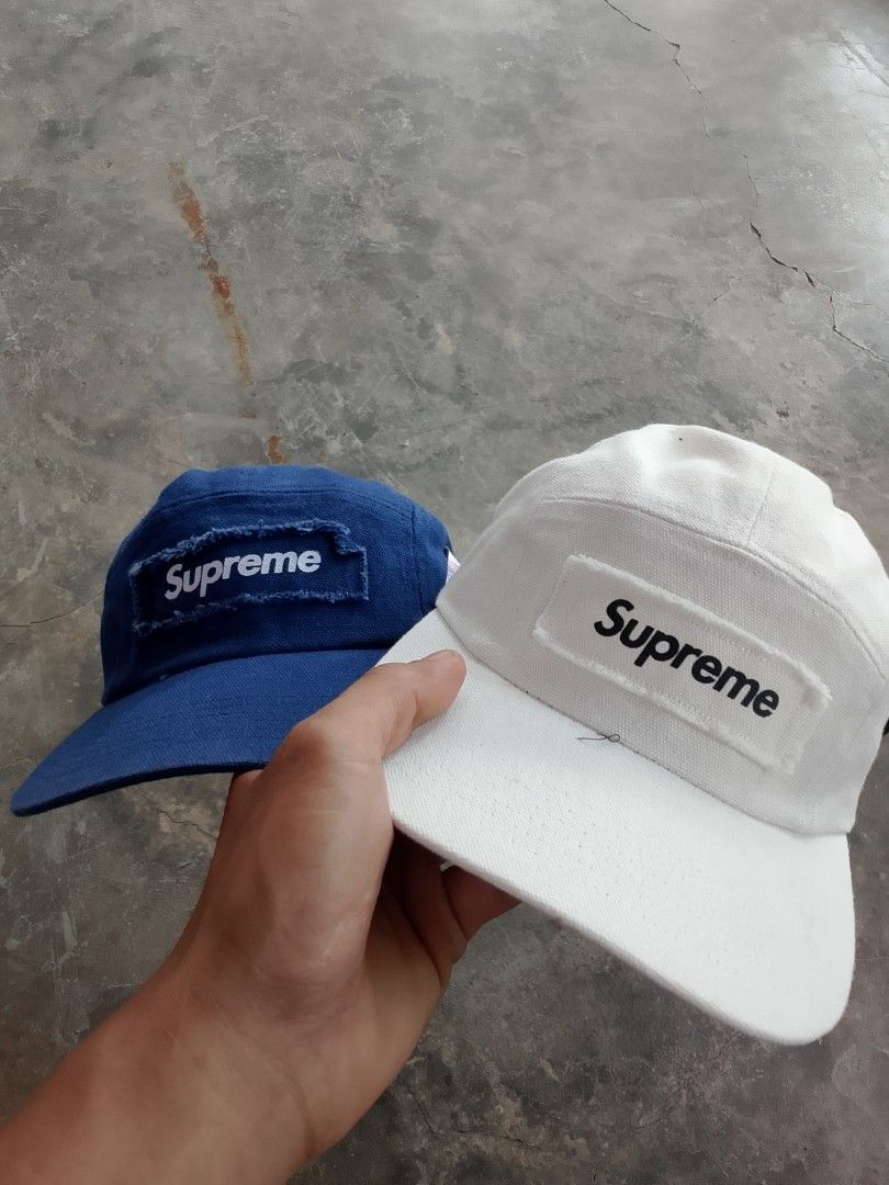 Supreme 5 Panel Caps (Blue & White) (Category: Caps & Hats) located in Iloilo. Submitted by janillthrifted (Listing ID 1460435863, Image 1). Description: - Authentic Supreme 5 Panel Caps - Available in Blue and White - Features iconic Supreme box logo patch - Adjustable strap with Supreme branding for a custom fit - Made in China - Ideal for everyday wear and streetwear style.