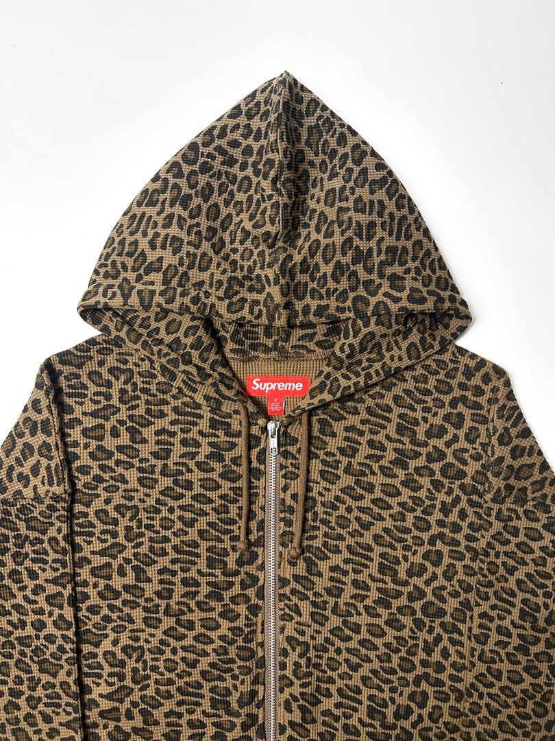 Supreme Leopard Thermal Zip Hoodie (Category: Coats, Jackets and Outerwear) located in Subic. Submitted by grail.stuffz (Listing ID 1460404951, Image 2). Description: Supreme Leopard Thermal Zip Hoodie Size Small fits up to Large.