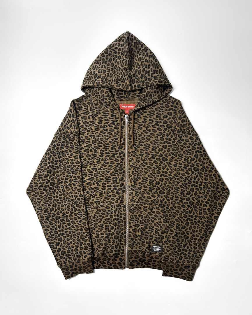 Supreme Leopard Thermal Zip Hoodie (Category: Coats, Jackets and Outerwear) located in Subic. Submitted by grail.stuffz (Listing ID 1460404951, Image 1). Description: Supreme Leopard Thermal Zip Hoodie Size Small fits up to Large.