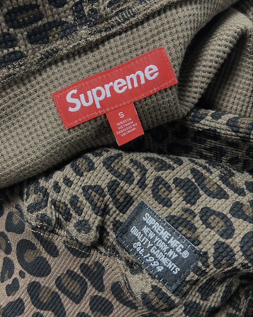 Supreme Leopard Thermal Zip Hoodie (Category: Coats, Jackets and Outerwear) located in Subic. Submitted by grail.stuffz (Listing ID 1460404951, Image 3). Description: Supreme Leopard Thermal Zip Hoodie Size Small fits up to Large.