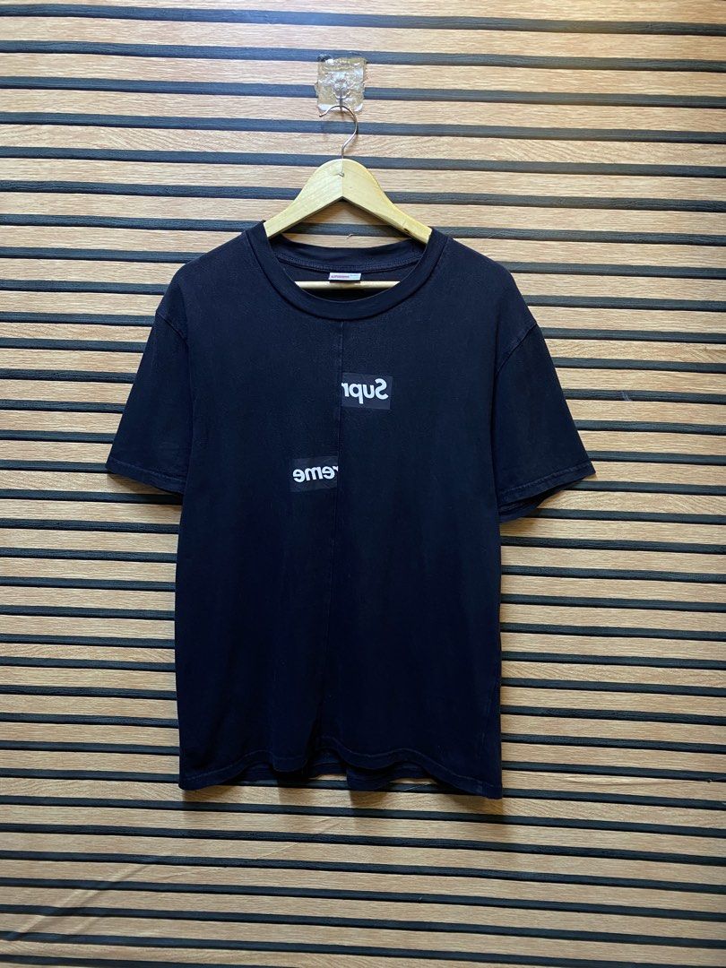 Supreme X Comme Des Garcons “Split bogo” (Category: Tshirts & Polo Shirts ) located in Makati City. Submitted by drip.poww (Listing ID 1460418738, Image 1). Description: - Authentic Supreme x Cdg - Color: Black - Size: Large - Dimes: 23x29 - Authentic - Excellent condition - Need wash, fresh from bale - Material: 100% Cotton Please don’t expect too much—these are thrifted (ukay) items. 😊 !!STILL NEGOTIABLE!!.