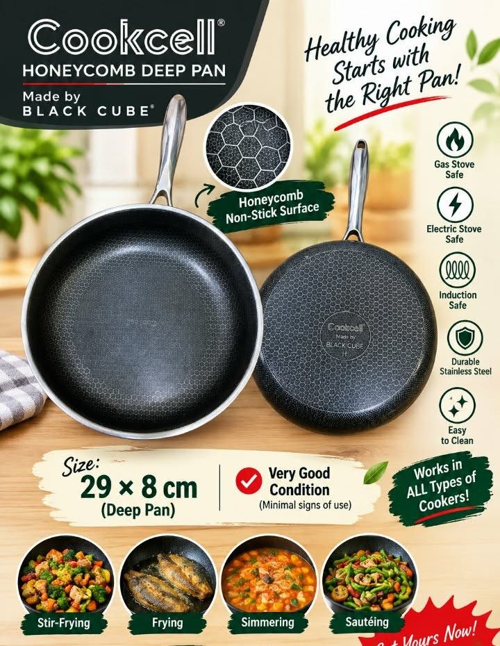 SURPLUS COOKCELL MADE BY BLACK CUBE (Category: Cookware & Accessories) located in Manila. Submitted by bernadette62551 (Listing ID 1460333230, Image 1). Description: Cookcell Honeycomb Deep Pan Made by Black Cube 29x8cm Works in All types of Cookers In Very good condition.
