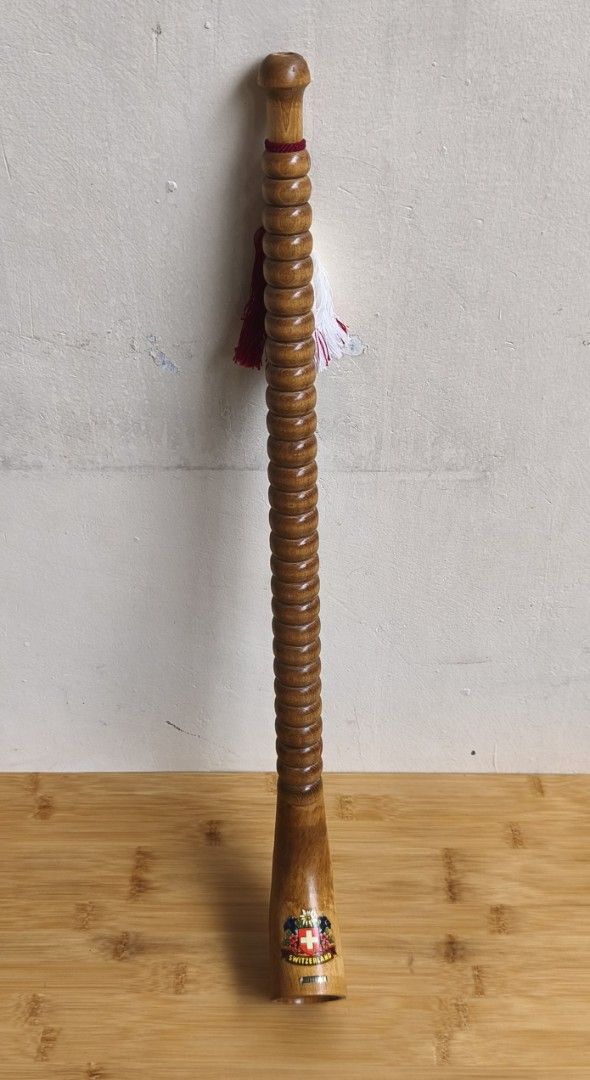 Swiss Alp Horn (Category: Musical Instruments) located in Manila. Submitted by musichorn (Listing ID 1460367319, Image 3). Description: ⭐(Php 500)⭐ Wooden Souvenir Alp Horn SWITZERLAND JUNGFRAUJOCH pang display meron sound mahina lang 22 inches.