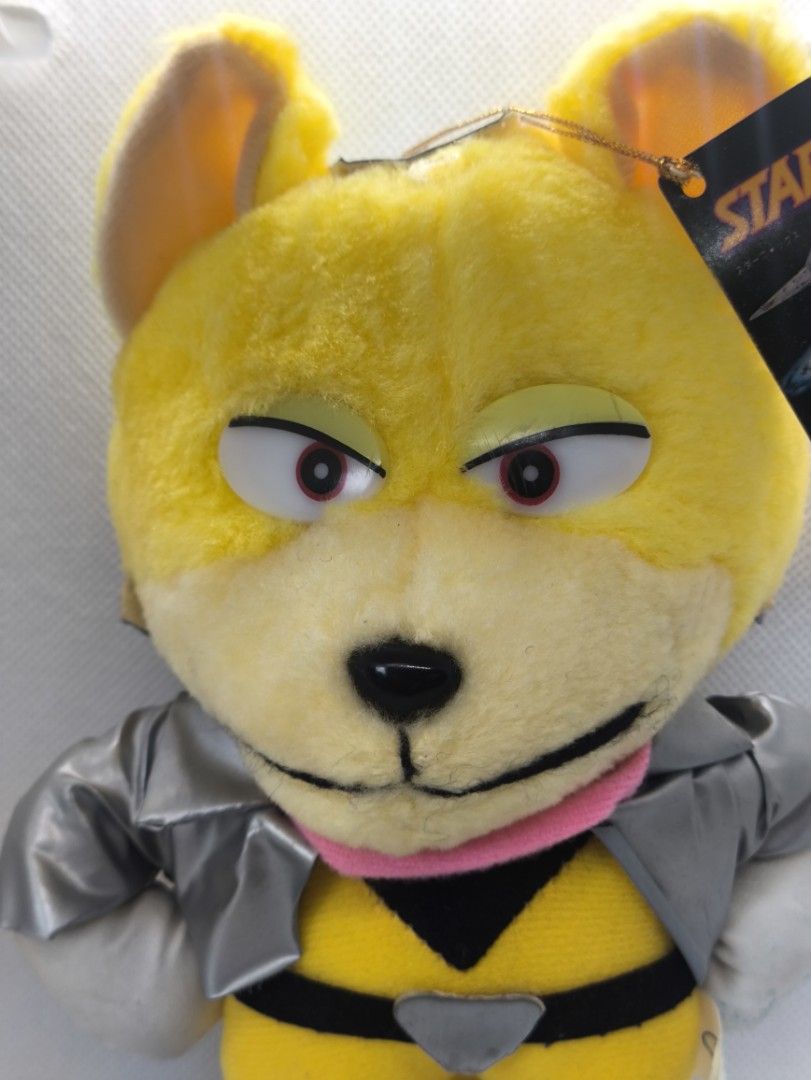 Takara 1993 Starfox Plush Extremely Rare (Category: Plushies & Soft Toys) located in Rosario. Submitted by definitelynotrenz (Listing ID 1460314598, Image 2). Description: Selling Extremely Rare 1993 Takara Starfox Plush In great condition Flaws: Plastic eyes show slight minor surface scratching upon close inspection. The white material on the gloves shows light scuffing/blue transfer marks (clearly visible in photos). Paypal Goods and Service / 