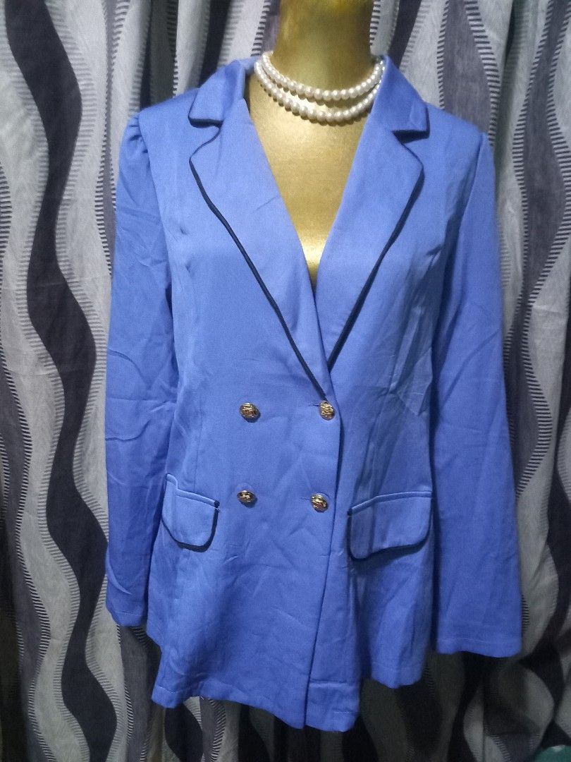 Maxi dress/Coat (Category: Coats, Jackets and Outerwear) located in Manila. Submitted by nikita02_kara (Listing ID 1460328973, Image 2). Description: 📌Maxi dress.black with belt spandex cotton fabric fit large.xl.black only 📌Light blue blazer strechable fit xl 📌Royal.blue blazer medium 📌gray blouse adjustable strap fit xl.
