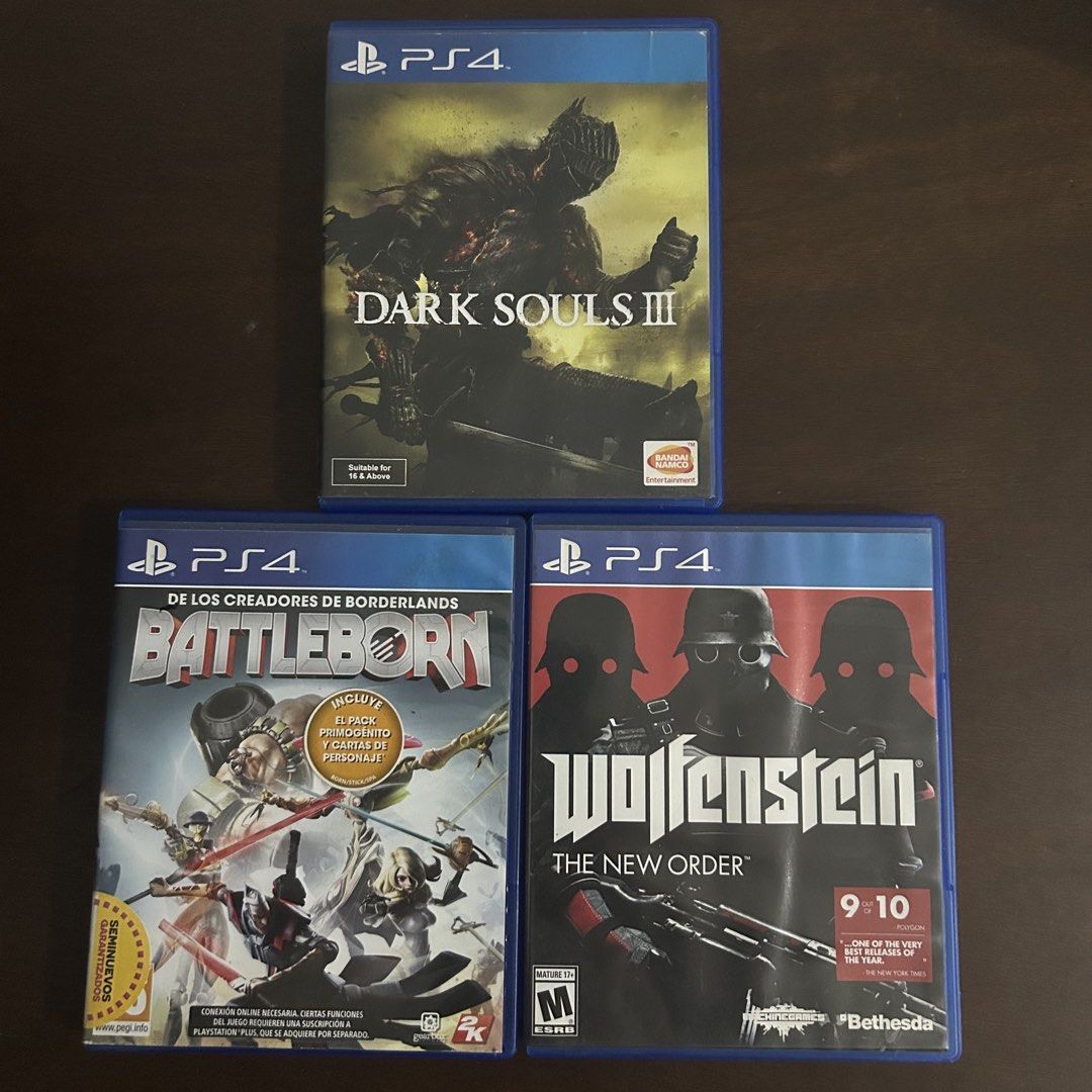 Take All: Dark Souls 3, Battleborn, Wolfenstein (Category: PlayStation) located in Quezon City. Submitted by argamenest (Listing ID 1460468250, Image 1). Description: Take All Only 1.5K Fix/Lp - tested and working - no scratches For meet-up places: - SM Fairview - Fairview Center Mall - Rolex Place For Deliveries: - Lalamove / LBC / JNT 📍 Fairview QC ✅ Check seller’s rating for peace of mind :> Carousell Shop: @argamenest.