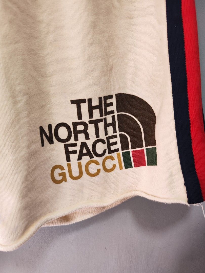 The North Face X Gucci Shorts (Category: Shorts) located in Bulacan. Submitted by emilj23 (Listing ID 1460428472, Image 2). Description: The North Face X Gucci Shorts Size L on tag L 22 W 30-36 Leg Hole 13.5 Condition 9/10 Color rate 9/10 Issue Multiple Stains.