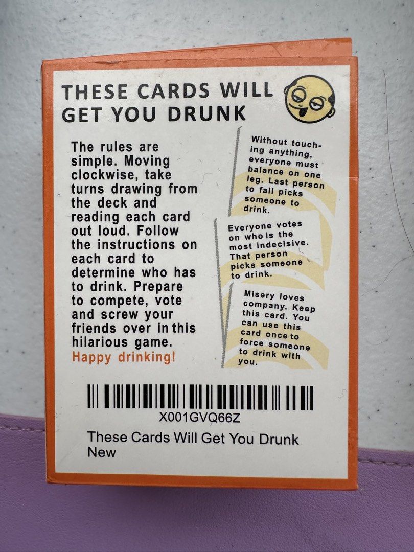These Cards Will Get You Drunk Party Game (Category: Board Games & Puzzles) located in Caloocan City. Submitted by xenasales (Listing ID 1460306429, Image 2). Description: - Hilarious party game for you and your friends. - Simple rules: Draw a card and follow the instructions. - Features competition, voting, and 'screwing over' friends. - Encourages drinking and a fun evening. - Perfect for parties and gatherings..