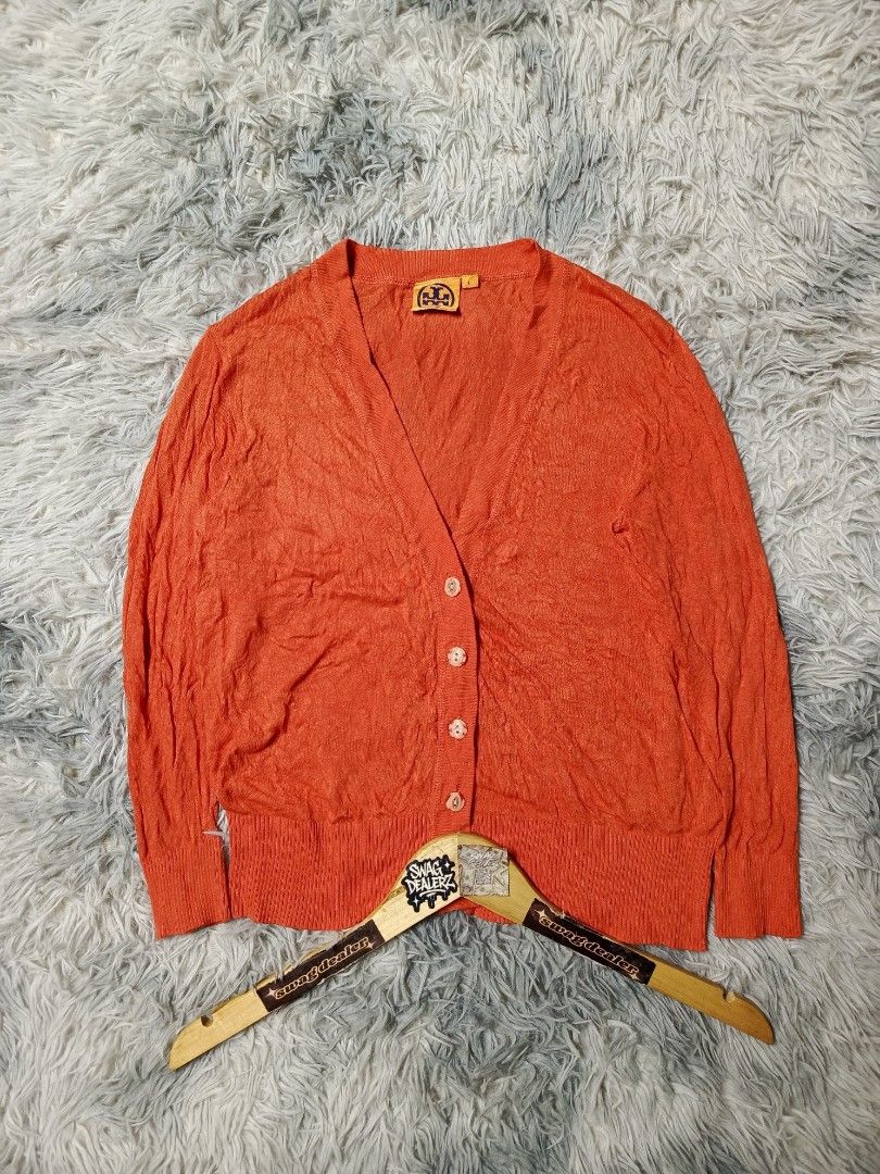 Tory Burch Orange Cardigan (Category: Coats, Jackets and Outerwear) located in Manila. Submitted by swag_dealer (Listing ID 1460435008, Image 1). Description: Tory Burch Orange Cardigan size L on tag Length: 21 Width: 17 Authentic💯 No issue 500+sf.