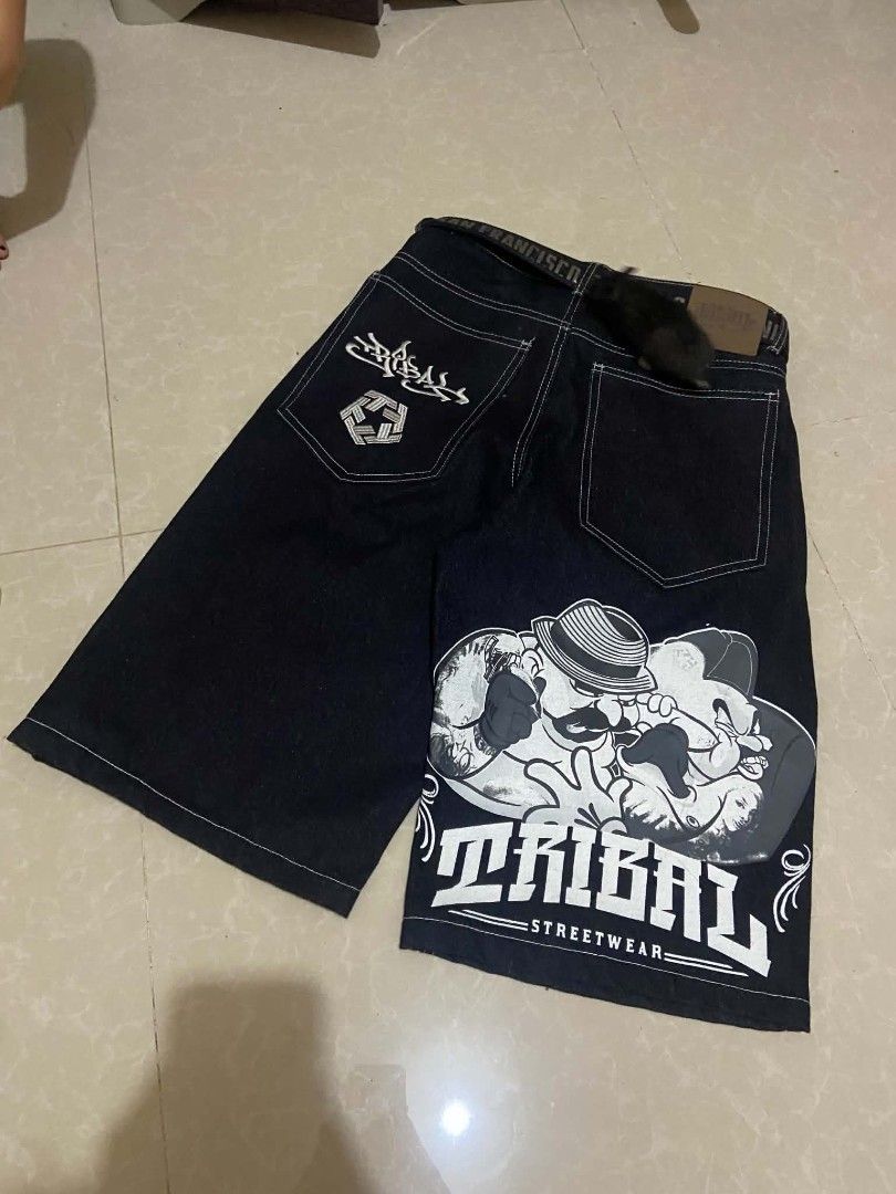 Tribal Y2k Jorts (Category: Shorts) located in Manila. Submitted by lilsintenel (Listing ID 1460372875, Image 1). Description: BNEW CONDITION size 30 W HANGTAG EMBROIDERY TRIBAL LOGO BIG LOGO MALAPIT SA HEM.
