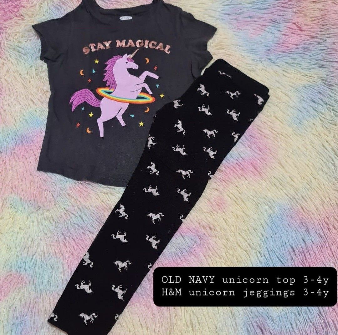Unicorn kids set old navy H&M (Category: Babies & Kids Fashion) located in Las Pinas. Submitted by assortedkidzstuffs (Listing ID 1460355057, Image 2). Description: firm with this, LAST PRICE . no tawad kahit madaming kunin😅 selling low unicorn top - old navy worn once size 3y on tag ( fits 3-4y++++) unicorn pants - H&M worn once size 3-4y on tag ( fits 3-4y++) such a lovely pair😍.