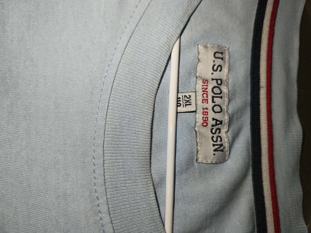 U.S. Polo Assn. Basic Tee — Light Blue (Category: Tshirts & Polo Shirts ) located in Manila. Submitted by ramlouie_thriftshop (Listing ID 1460430500, Image 3). Description: Authentic U.S. Polo Assn. crew‑neck tee. Soft light sky‑blue fabric, subtle embroidered pony logo — simple, clean, versatile. Great for daily casual outfits. Size 2XL / 44. Good used condition — no damage, still neat & comfy..