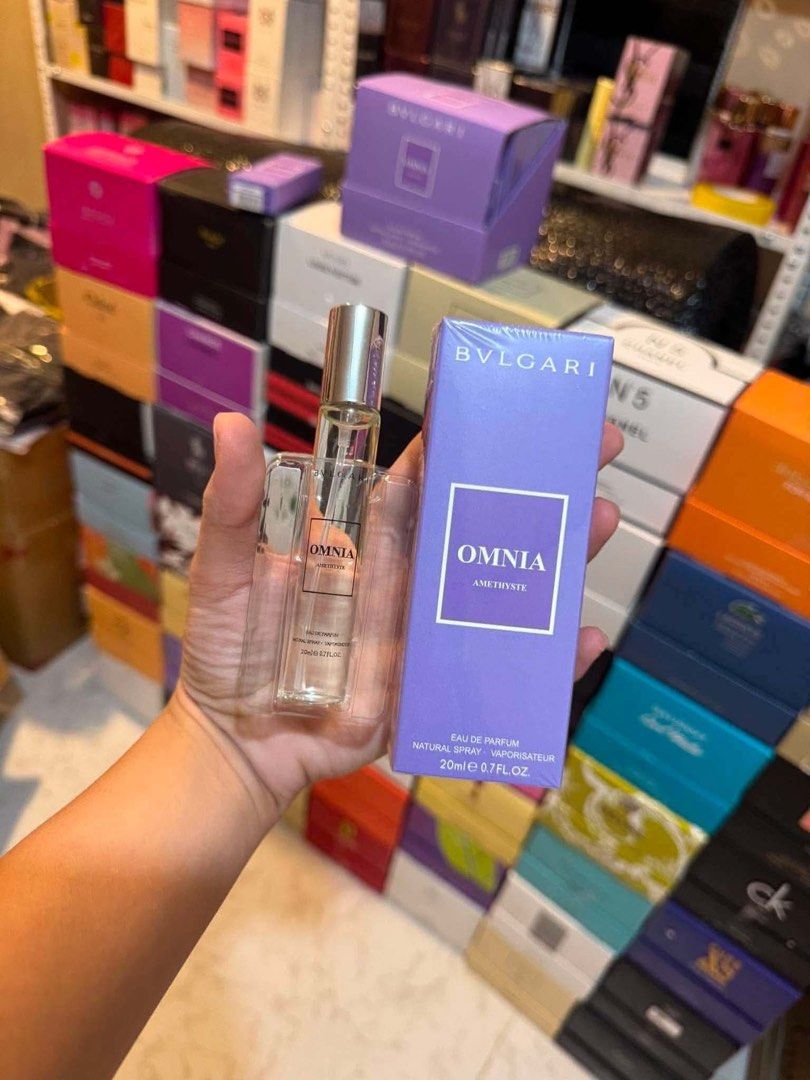 US TESTER PERFUME FOR RESELLERS (Category: Fragrance & Deodorants) located in Manila. Submitted by helllodollie (Listing ID 1460315120, Image 3). Description: - Bvlgari Omnia Amethyste Eau de Parfum - Size: 20ml spray - Comes in original box - Ideal for travel or trying the scent - Bottle: Clear with silver cap - Box: Purple with white text.