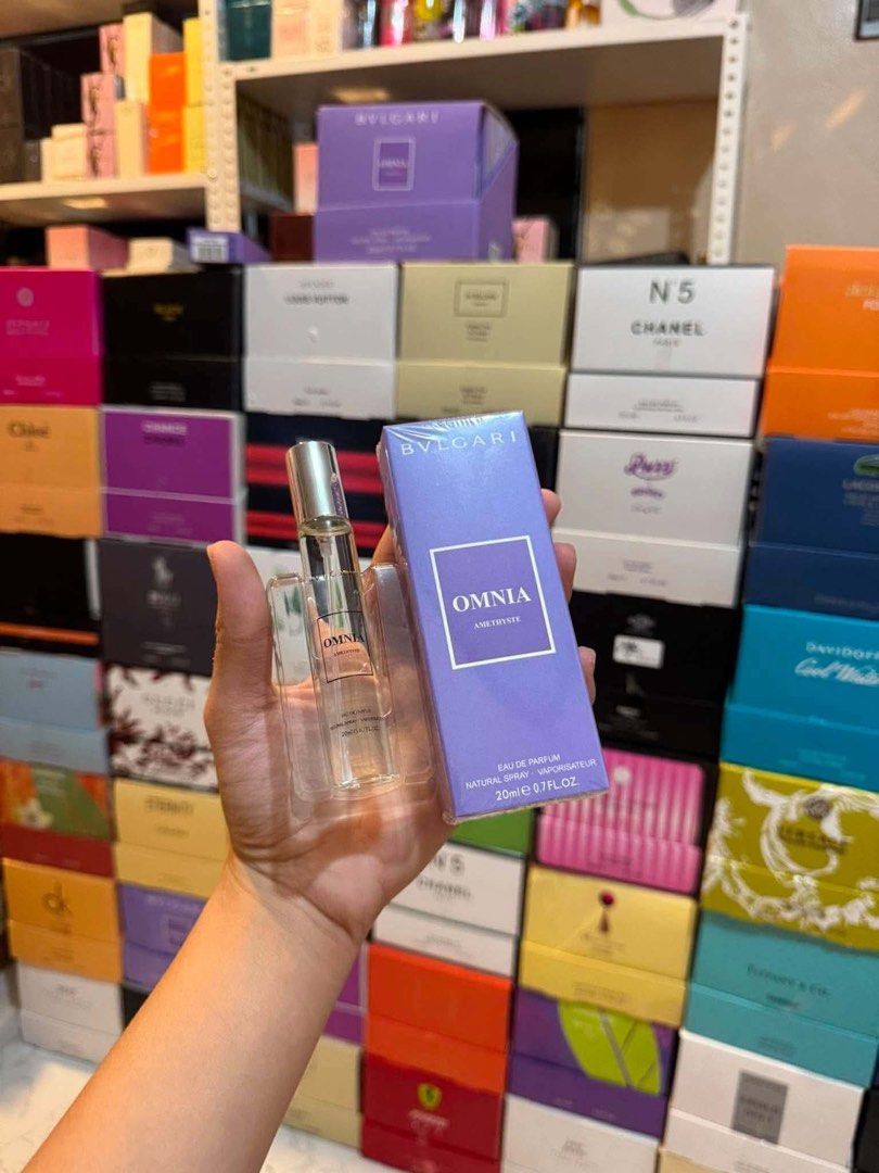 US TESTER PERFUME FOR RESELLERS (Category: Fragrance & Deodorants) located in Manila. Submitted by helllodollie (Listing ID 1460315120, Image 2). Description: - Bvlgari Omnia Amethyste Eau de Parfum - Size: 20ml spray - Comes in original box - Ideal for travel or trying the scent - Bottle: Clear with silver cap - Box: Purple with white text.