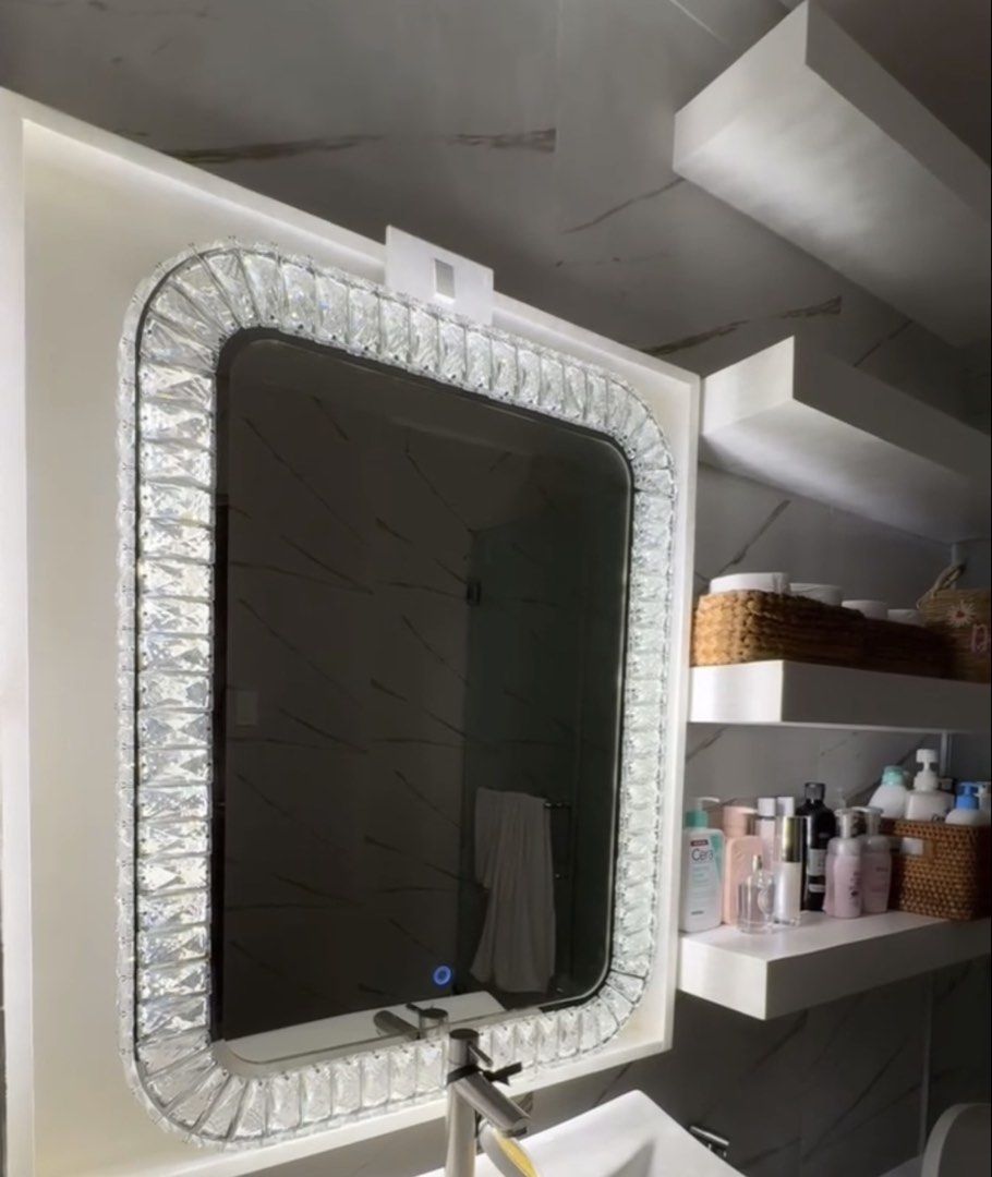 Vanity crystal lamp mirror (Category: Other Home Furniture) located in Manila. Submitted by beaumontandco (Listing ID 1460328481, Image 1). Description: What you see is what you get Used for 2 years Can negotiate.
