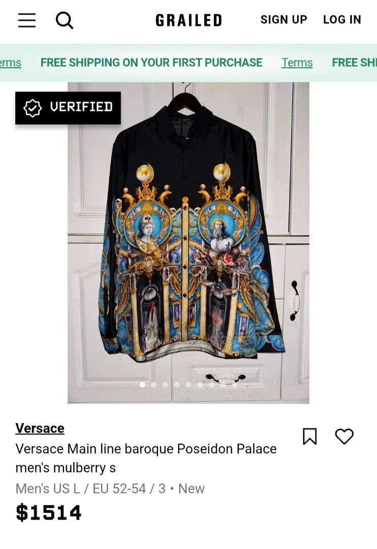 Versace Baroque Mulberry Silk (Category: Formal Shirts) located in Naga. Submitted by secondspinv2 (Listing ID 1460505647, Image 2). Description: Versace Baroque Mulberry Silk ✅Size: 40 ✅Width: 22 ✅Length: 29 ✅Sleeve: 26 ✅Color Rate: 9/10 ✅Issue: Minimal Scratch & White Line ✅Need Wash ✅Location: Bicol Naga City, Camarines Sur ✅Courier: J&T Express/Flash Express ✅MOP: Gcash only.