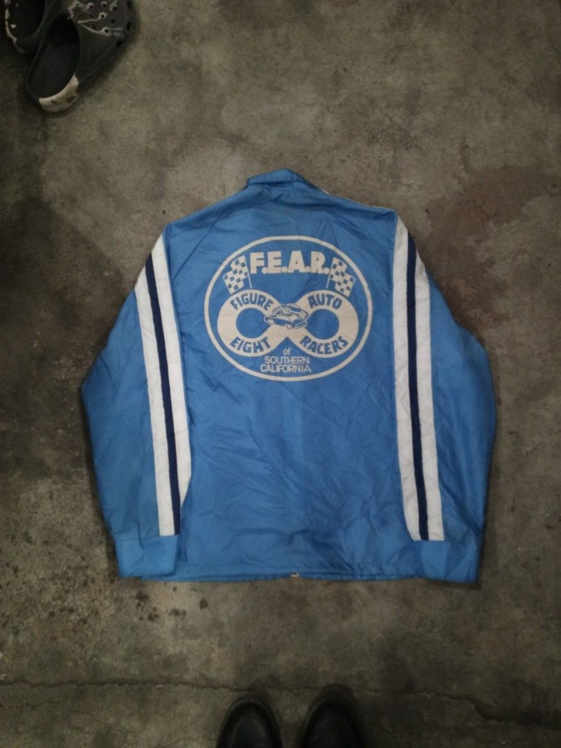 TRUE VINTAGE 70s FEAR PIT CREW WINDBREAKER JACKET (Category: Coats, Jackets and Outerwear) located in Zamboanga. Submitted by vintagehistory (Listing ID 1460445672, Image 2). Description: W-22.5 L-27 70s PIT CREW WINDBREAKER IT WAS USE FROM THE FAMOUS 70s RACE FIGURE EIGHT AUTO RACERS.