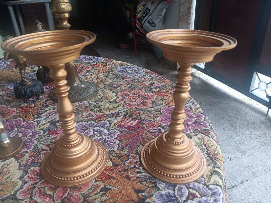Vintage Brass Candlesticks Set - Ornate Design (Category: Other Home Decor) located in Las Pinas. Submitted by jesus1smysavi0r (Listing ID 1460375365, Image 2). Description: - Set of 3 vintage brass candlesticks - Features ornate detailing and classic design - One candlestick marked 'RUBEL 1968 M.C.B.O.S.' - Perfect for home decor or special occasions - Beautiful patina from age.