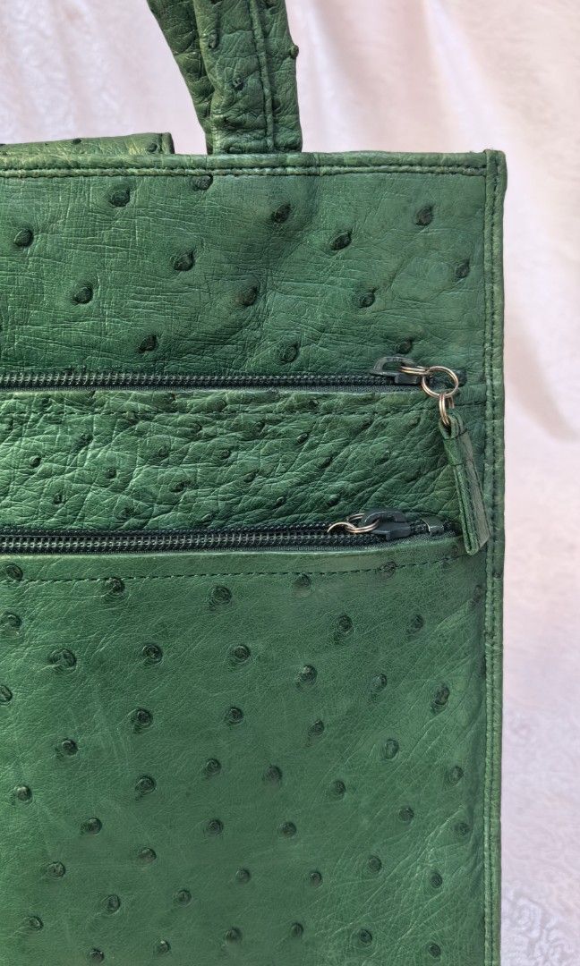 Vintage green Ostrich Hand bag (Category: Tote Bags) located in Tuguegarao City. Submitted by zenphoenix-7ad615 (Listing ID 1460357096, Image 3). Description: With multiple. Pocket PRETTY IN actual Real leather Ostrich handbag 11 by 11.5 by 3.5 inches.