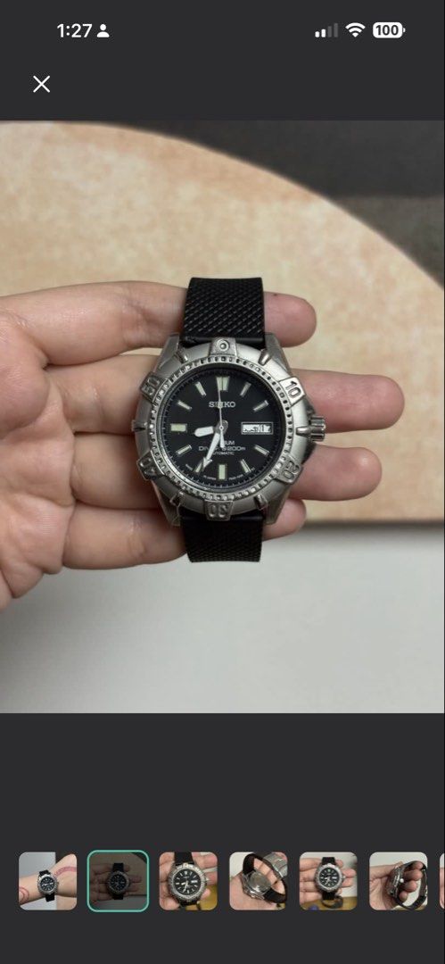 VINTAGE RARE SEIKO WATCH (Category: Men's Watches) located in Mabalacat. Submitted by FGT.DRAFTS (Listing ID 1460355150, Image 2). Description: A Selling a rare and highly collectible vintage Seiko SKX421 Titanium Diver. This model is highly sought after by collectors for its unique lightweight titanium build and rugged, distinct bezel design. Specifications: • Reference: 7S26-0150 • Movement: Seiko 7S26 Automatic (21 Jewels, Day/Date complicatio